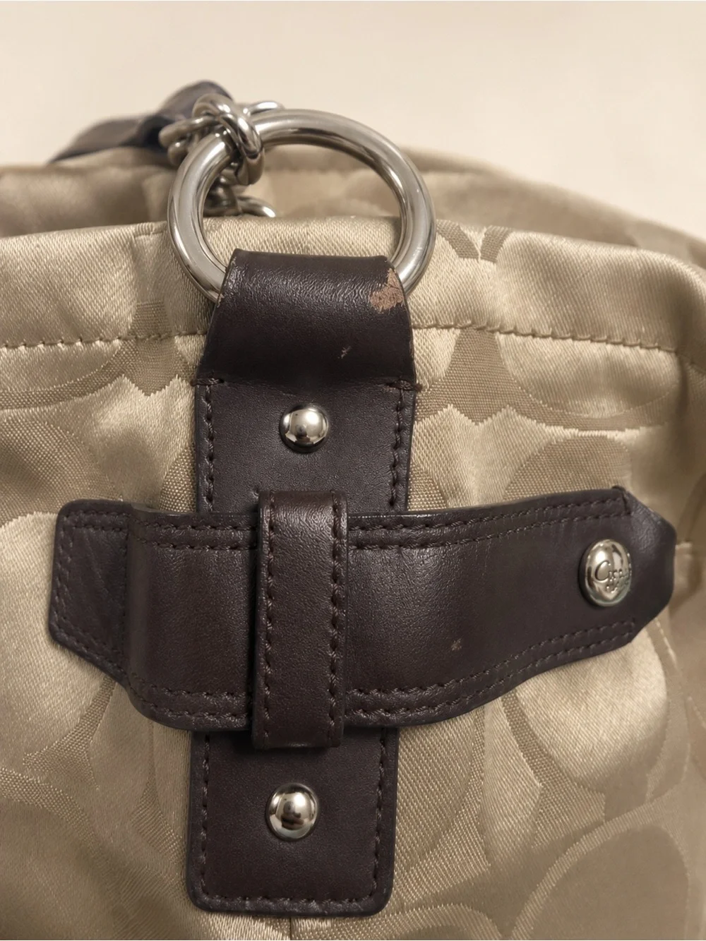 Coach F18862 Signature Sateen Chain Duffle Crossbody Bag Brown Khaki
